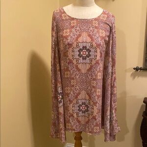 Bohemian Long Bat Wing Sleeve Dress in Pink and Brown